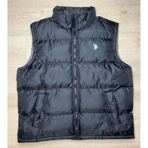 US Polo Assn Men Puffer Vest XL Black Embroidered Pony Full Zip Polyester